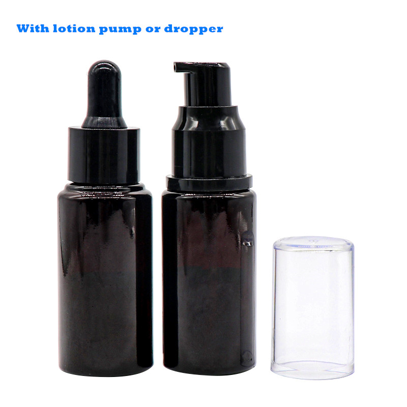 Wholesale 15ml 20ml 30ml Cosmetic Skin Care Serum Black Frost Amber Glass Pump Bottle