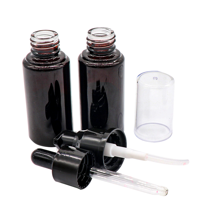 Wholesale 15ml 20ml 30ml Cosmetic Skin Care Serum Black Frost Amber Glass Pump Bottle