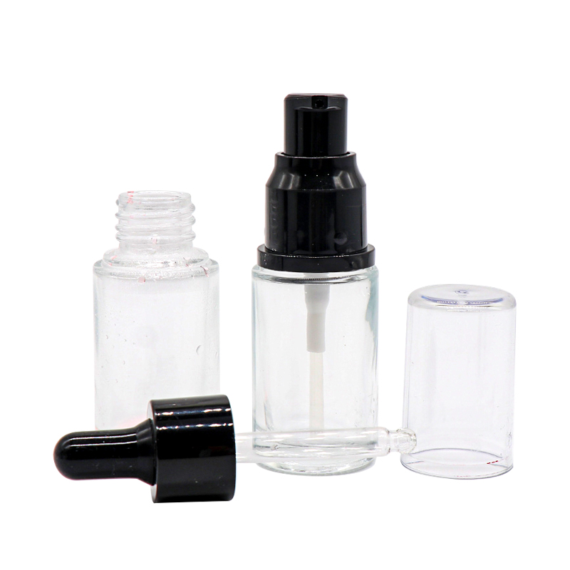 Wholesale 15ml 20ml 30ml Cosmetic Skin Care Serum Black Frost Amber Glass Pump Bottle