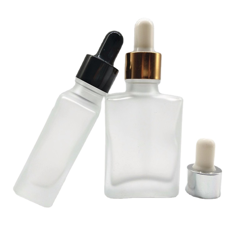 Wholesale 15ml 30ml 50ml 100ml matte frosted clear rectangle square glass dropper bottles for e liquid bottle