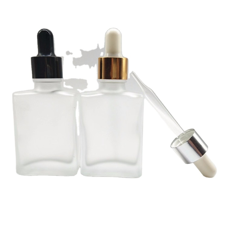 Wholesale 15ml 30ml 50ml 100ml matte frosted clear rectangle square glass dropper bottles for e liquid bottle