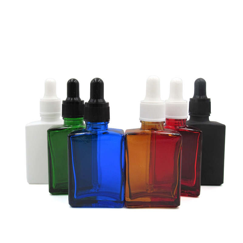 Wholesale 15ml 30ml 50ml 100ml matte frosted clear rectangle square glass dropper bottles for e liquid bottle