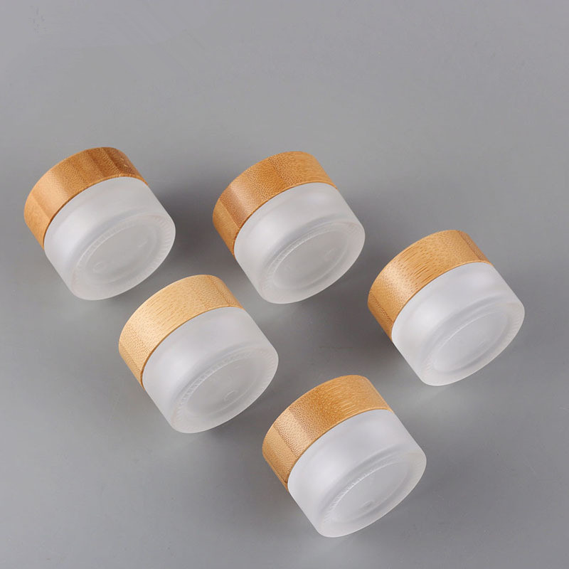 Wholesale 15ml 30ml 50ml bamboo packing container frosted glass Cream Container Cosmetic Jar with bamboo cap