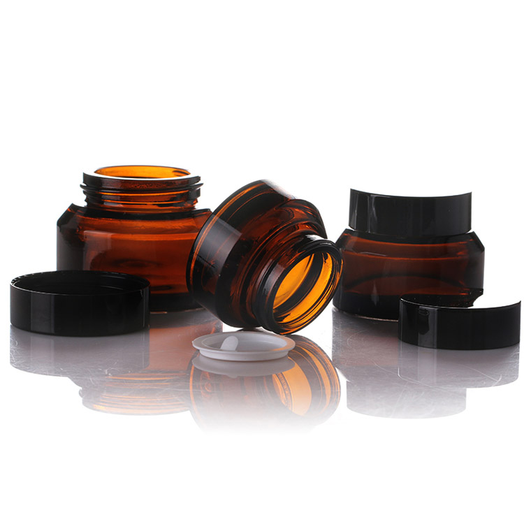 Wholesale 15ml 30ml 50ml round amber glass cosmetic jars for cream