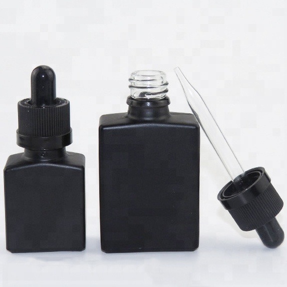 Wholesale 15ml 30ml matte frosted black rectangle square glass dropper bottles for e liquid with pipette