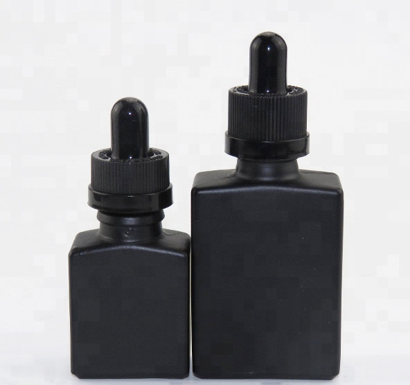 Wholesale 15ml 30ml matte frosted black rectangle square glass dropper bottles for e liquid with pipette
