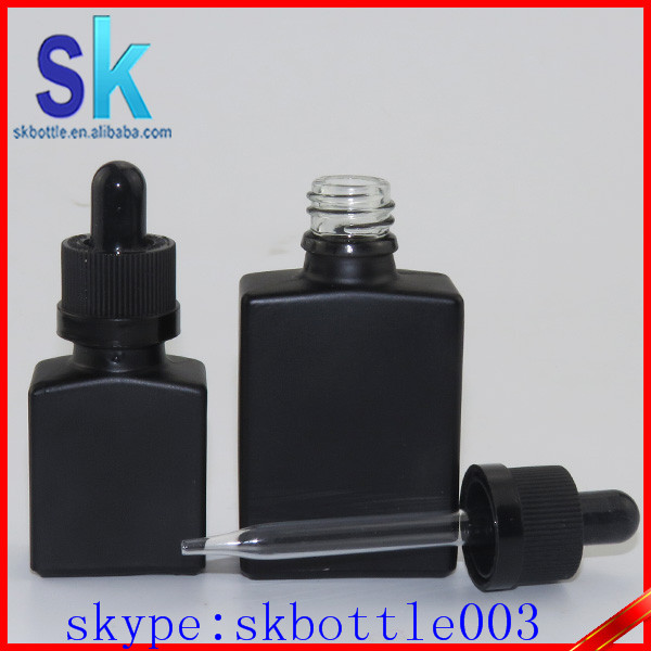 Wholesale 15ml 30ml matte frosted black rectangle square glass dropper bottles for e liquid with pipette