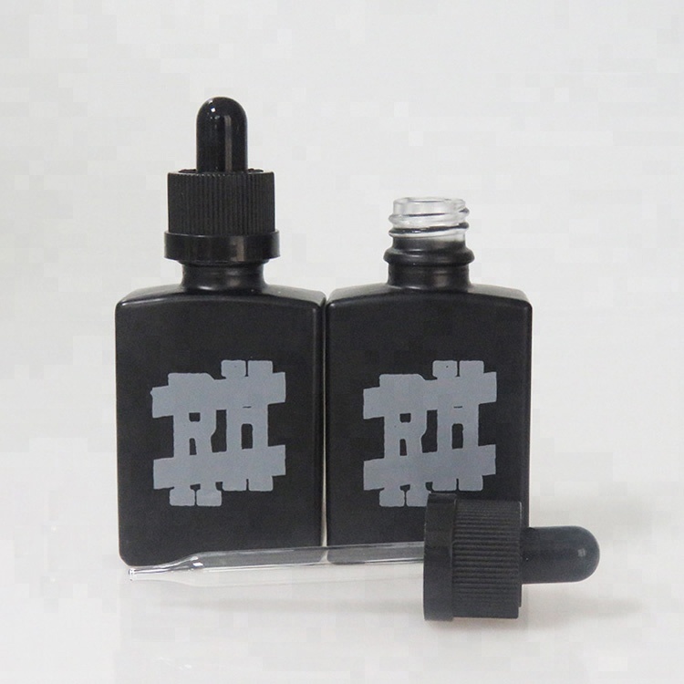 Wholesale 15ml 30ml matte frosted black rectangle square glass dropper bottles for e liquid with pipette