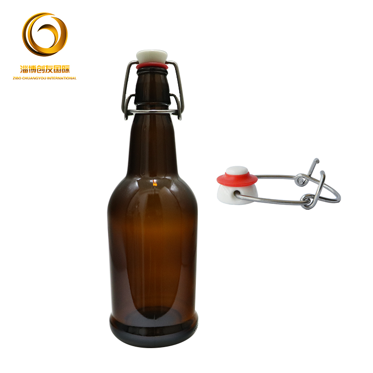 Wholesale 16 OZ 500ml brown beer bottles with ceramic swing top cap