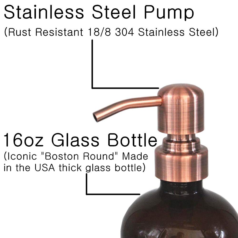 Wholesale 16 Oz Amber Glass Boston Round Bottle with Stainless Steel Pump