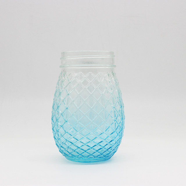 Wholesale 16 oz 450ml Sprayed Color Pineapple Shape glass Mason Jars with PP Straw And Metal Lid