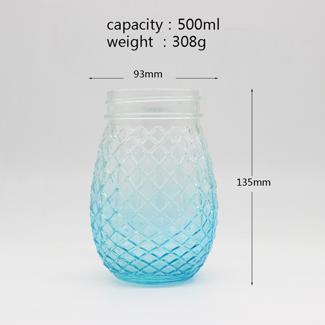 Wholesale 16 oz 450ml Sprayed Color Pineapple Shape glass Mason Jars with PP Straw And Metal Lid