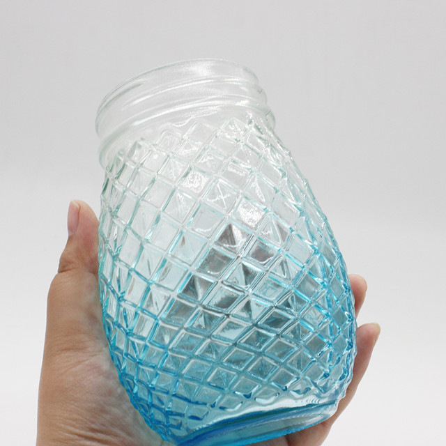 Wholesale 16 oz 450ml Sprayed Color Pineapple Shape glass Mason Jars with PP Straw And Metal Lid