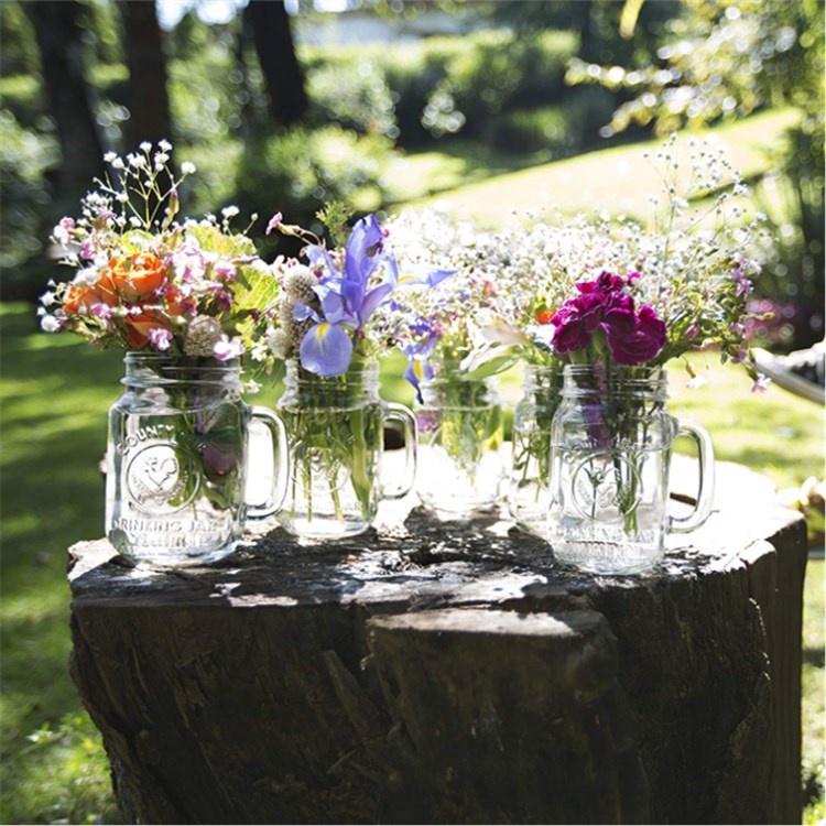 Wholesale 16 oz Glass Mason Jar in Bulk with Gold Metal Lid and Wood Tray