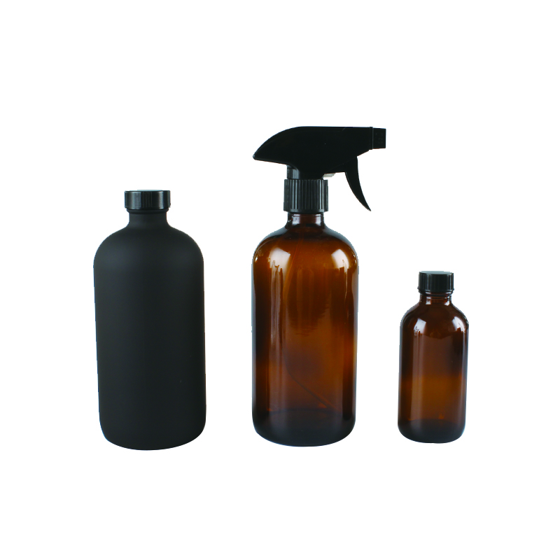 Wholesale 16oz 500ml Amber Clear Boston Bottles with Trigger Spray for Beverage Drinking Hand Sanitizer Bottle