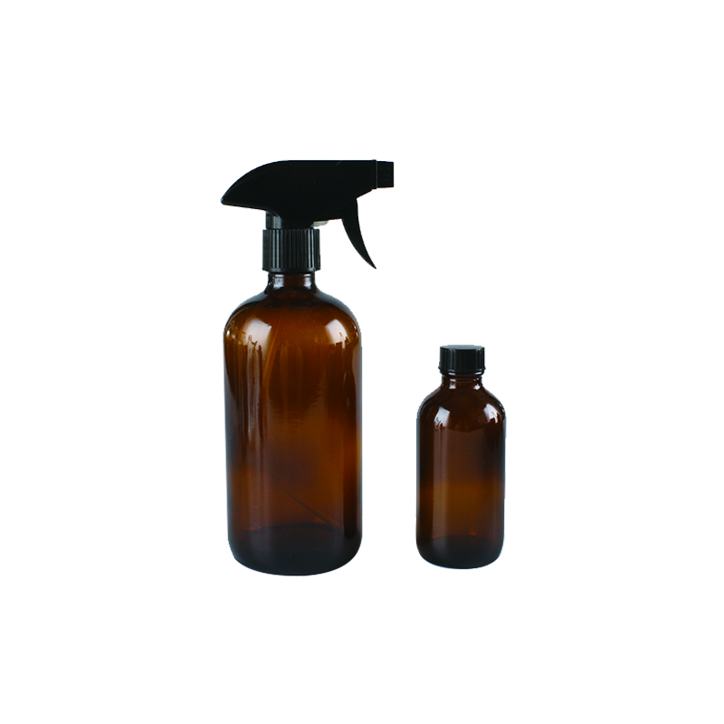 Wholesale 16oz 500ml Amber Clear Boston Bottles with Trigger Spray for Beverage Drinking Hand Sanitizer Bottle