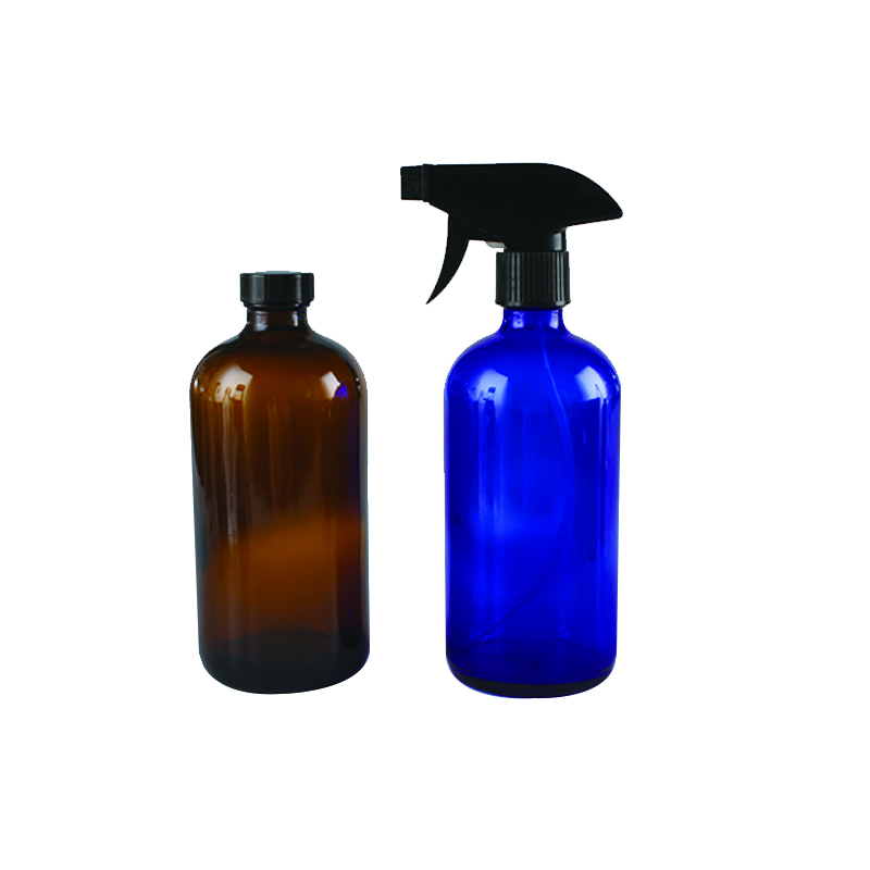 Wholesale 16oz 500ml Amber Clear Boston Bottles with Trigger Spray for Beverage Drinking Hand Sanitizer Bottle