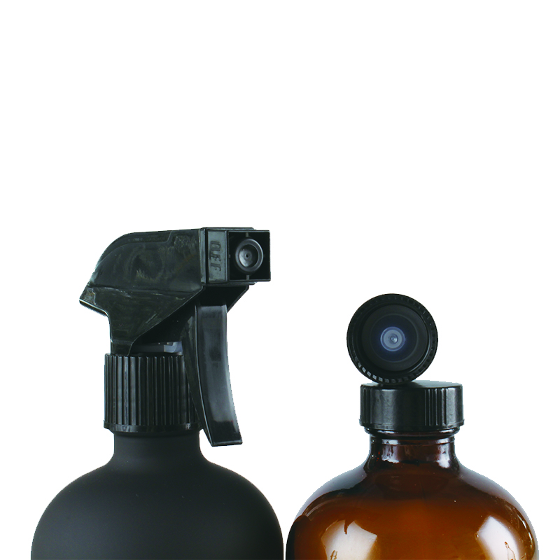 Wholesale 16oz 500ml Amber Clear Boston Bottles with Trigger Spray for Beverage Drinking Hand Sanitizer Bottle