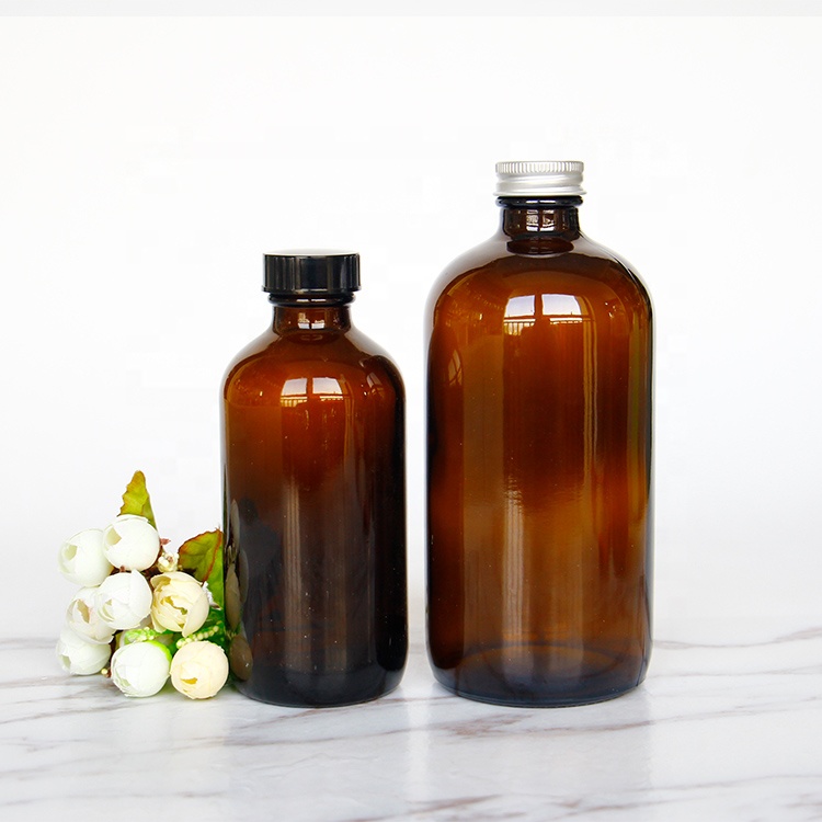 Wholesale 16oz Round Amber Coffee Glass Bottles 500ml With Flat Lid For Kombucha Drinks