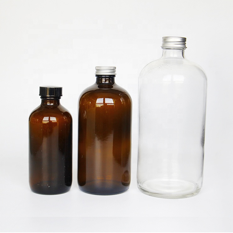 Wholesale 16oz Round Amber Coffee Glass Bottles 500ml With Flat Lid For Kombucha Drinks