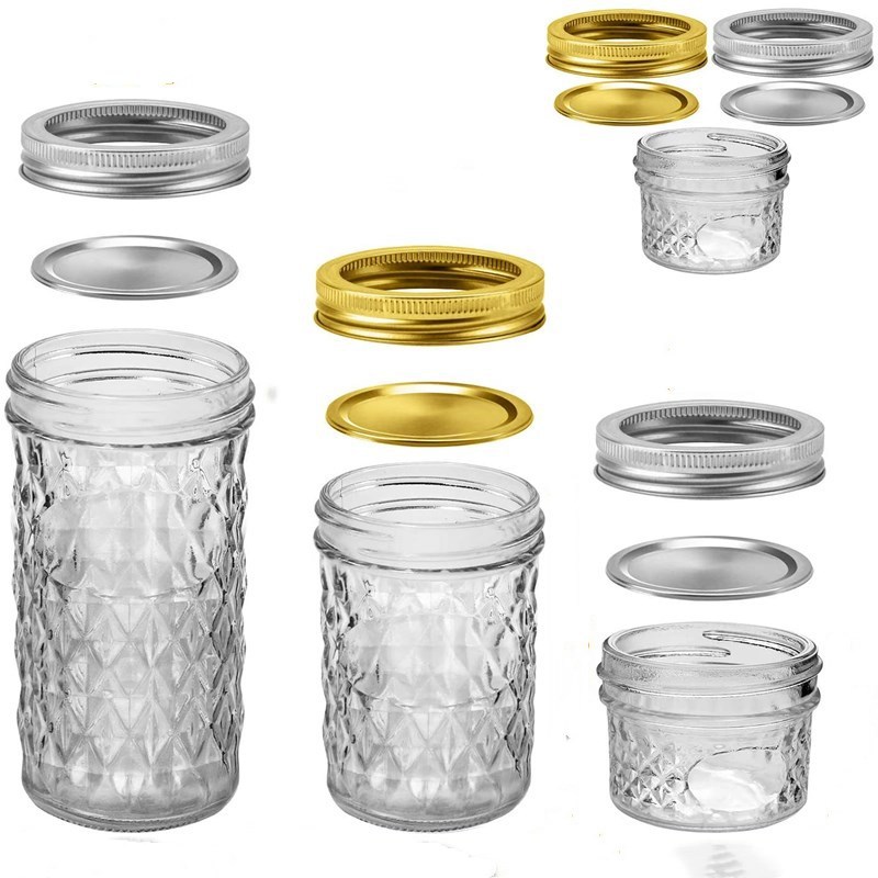 Wholesale 16oz Round Clear Glass Food Container Glass Caviar Jar with Metal Lid