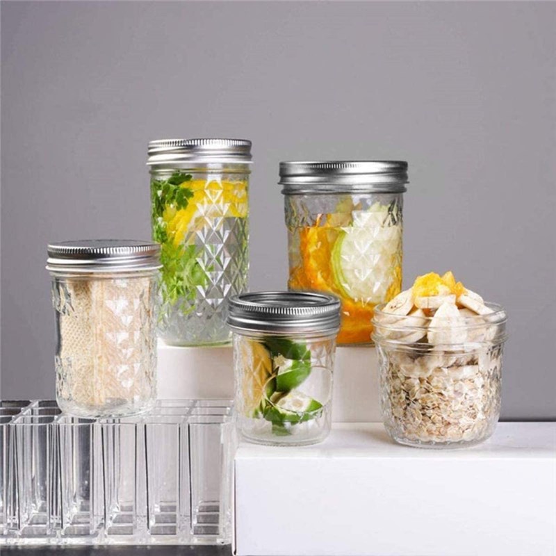 Wholesale 16oz Round Clear Glass Food Container Glass Caviar Jar with Metal Lid