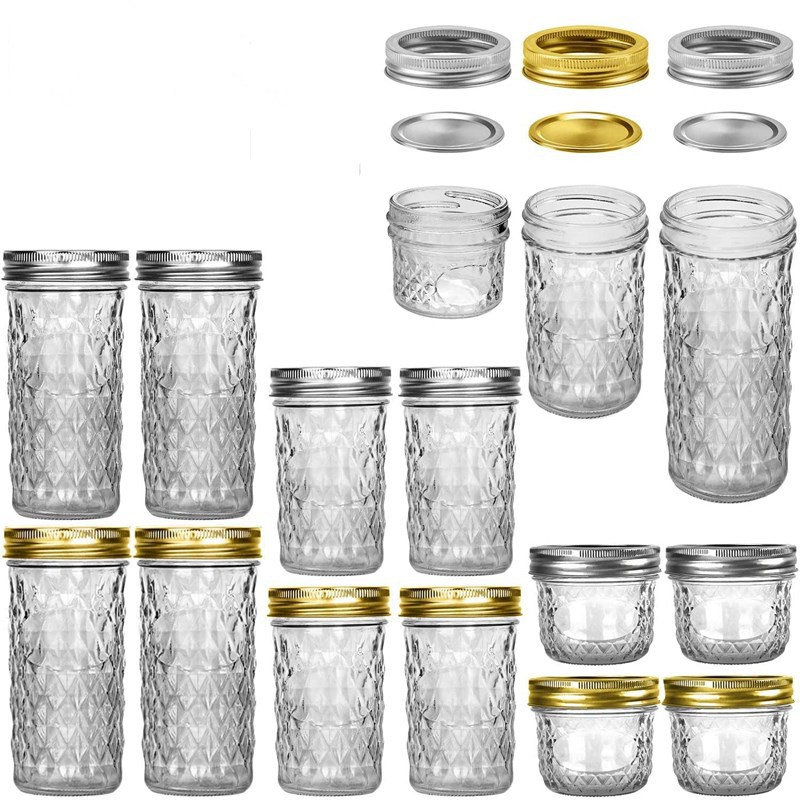 Wholesale 16oz Round Clear Glass Food Container Glass Caviar Jar with Metal Lid