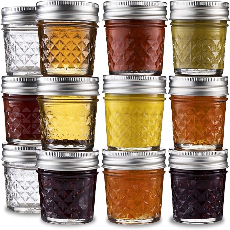 Wholesale 16oz Round Clear Glass Food Container Glass Caviar Jar with Metal Lid