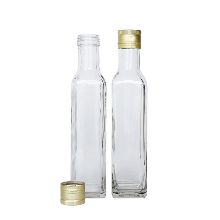 Wholesale 180ml 250ml 500ml Square Glass Sauce Marasca Bottle With Tamper Evident Cap For Edible Olive Oil Packaging