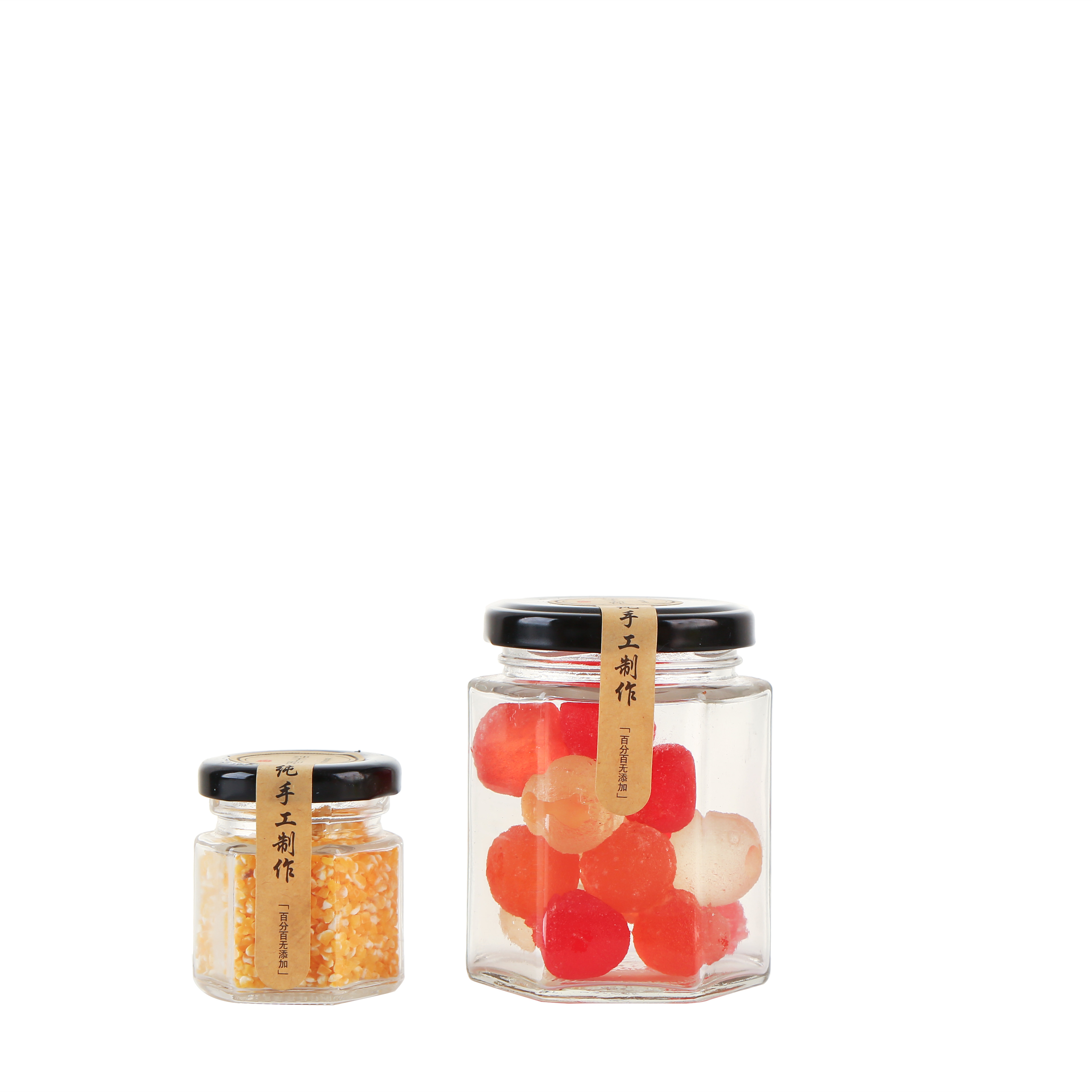 Wholesale 180ml 380ml 730ml hexagonal food honey jar with hard foam cork