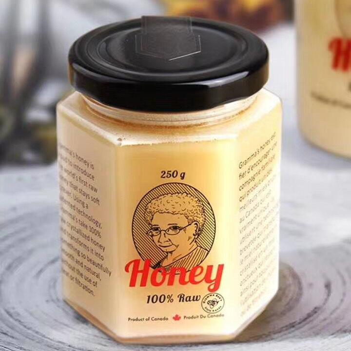 Wholesale 180ml 380ml 730ml hexagonal food honey jar with hard foam cork