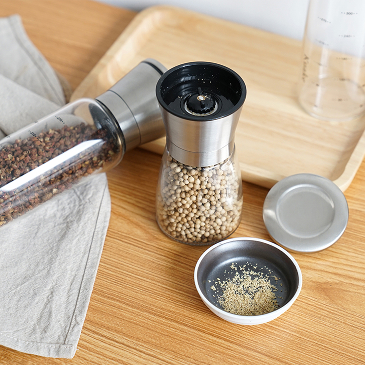 Wholesale 180ml Hand grinder grinding bottle glass seasoning bottle for pepper powder black pepper sesame
