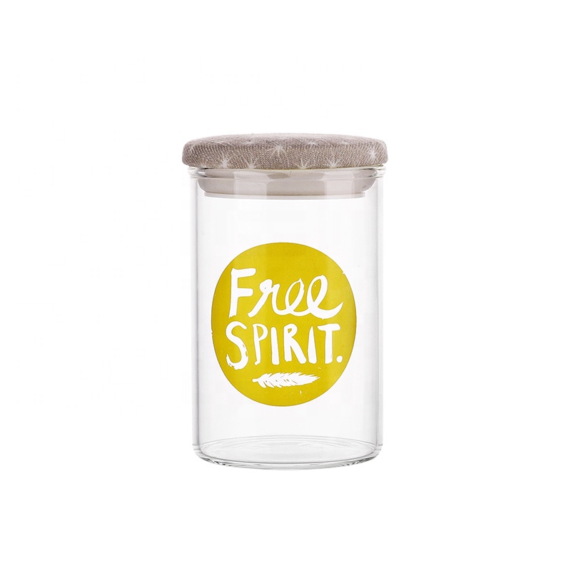 Wholesale 1L 1.3L 1.5L Screen Printing Borosilicate Glass Storage Jar Bottle with Airtight Lid for Dried Beans Nuts Tea Leaves