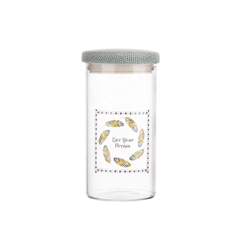 Wholesale 1L 1.3L 1.5L Screen Printing Borosilicate Glass Storage Jar Bottle with Airtight Lid for Dried Beans Nuts Tea Leaves