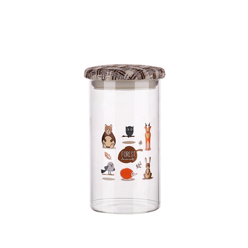 Wholesale 1L 1.3L 1.5L Screen Printing Borosilicate Glass Storage Jar Bottle with Airtight Lid for Dried Beans Nuts Tea Leaves