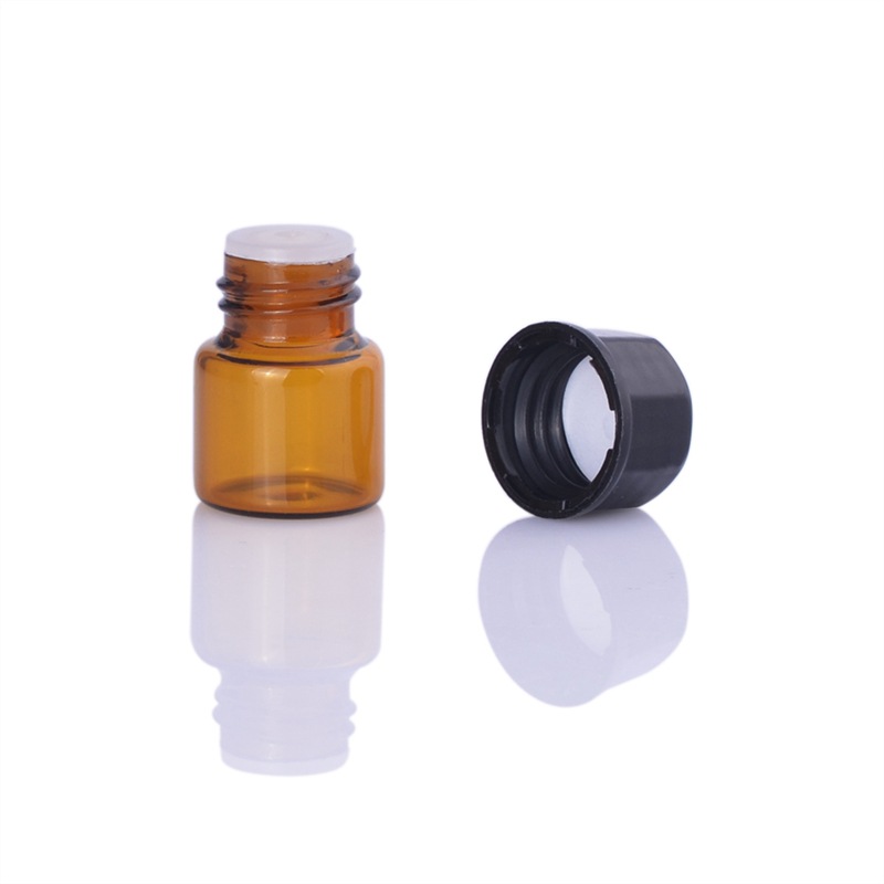 Wholesale 1ml mini small essential oil sample amber glass vials bottle with Inner plug and screw cap