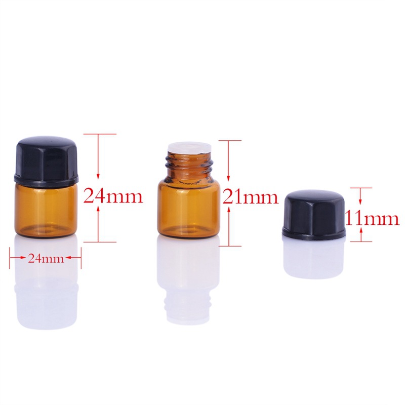 Wholesale 1ml mini small essential oil sample amber glass vials bottle with Inner plug and screw cap