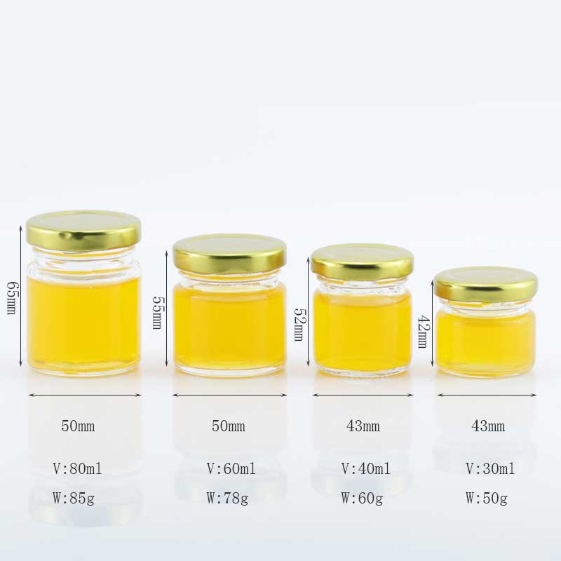 Wholesale 1oz 2oz 30ml 40ml 60ml 80ml mini round glass jam jelly glass jar small glass jars with gold metal lid