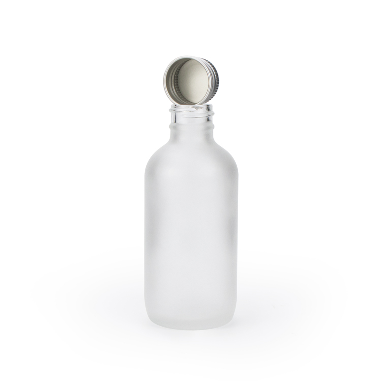Wholesale 1oz 2oz 3oz 4oz 8oz empty clear frosted essential oil juice boston round glass bottle with aluminum lid