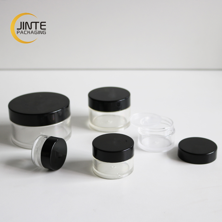 Wholesale 1oz 2oz Empty Plastic Transparent Containers Skincare Cosmetic Cream Travel Jars PETG Clear Jar With Black Lid