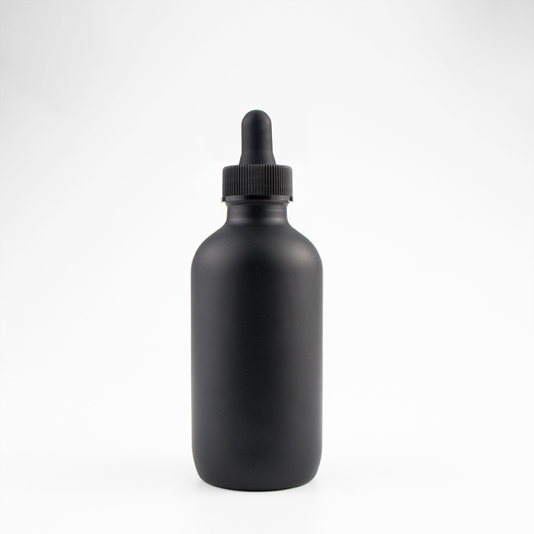 Wholesale 1oz 2oz Frosted Black UV Boston Round Glass Perfume and Essential Oil Dropper Bottle for Cosmetic Packaging