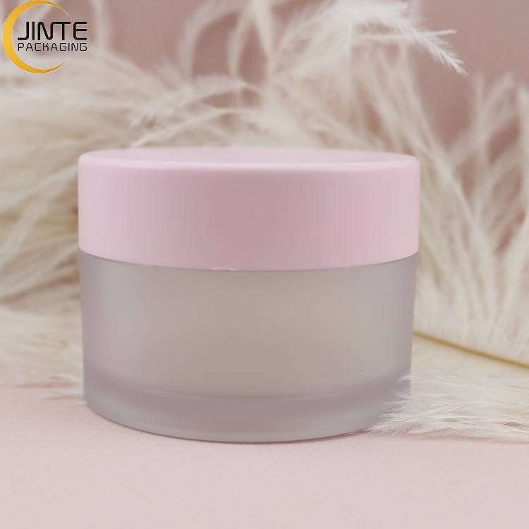 Wholesale 1oz Empty 30ml Plastic Container Packaging Frosted Cream Jar With Matte Pink Cap For Powder Lip Cream
