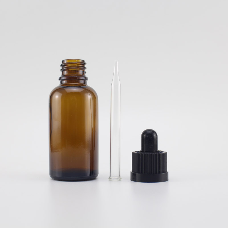 Wholesale 1oz amber glass bottle e cig glass dropper bottle with child lock cap e liquid glass bottle with pipette