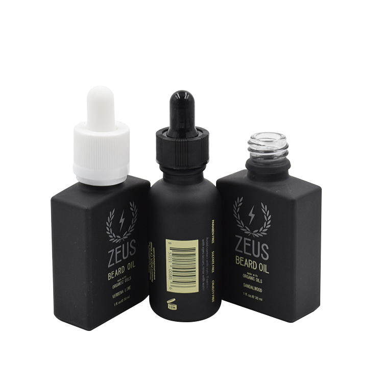 Wholesale 1oz matte black dropper bottle cosmetic glass beard oil bottle