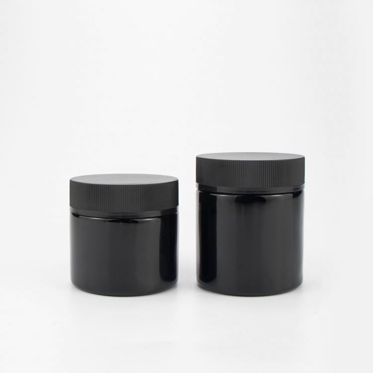 Wholesale 2 Oz 4 Oz 60Ml 120Ml Dark Violet Weed Storage Black Child Proof Resistant Lid Glass Container Jars