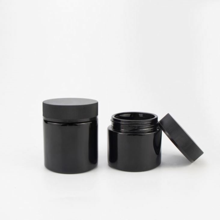 Wholesale 2 Oz 4 Oz 60Ml 120Ml Dark Violet Weed Storage Black Child Proof Resistant Lid Glass Container Jars