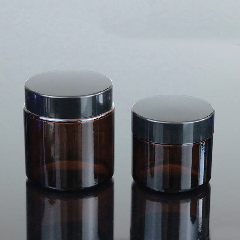 Wholesale 2 oz 4 oz 60ml 120ml amber dark round glass candle jar black lid (GJM36)