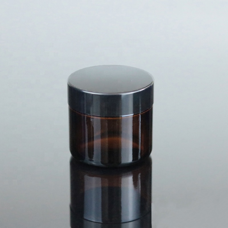 Wholesale 2 oz 4 oz 60ml 120ml amber dark round glass candle jar black lid (GJM36)