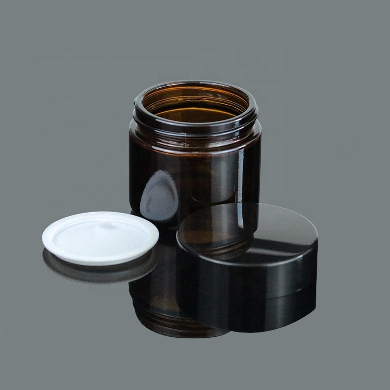 Wholesale 2 oz 4 oz 60ml 120ml amber dark round glass candle jar black lid (GJM36)
