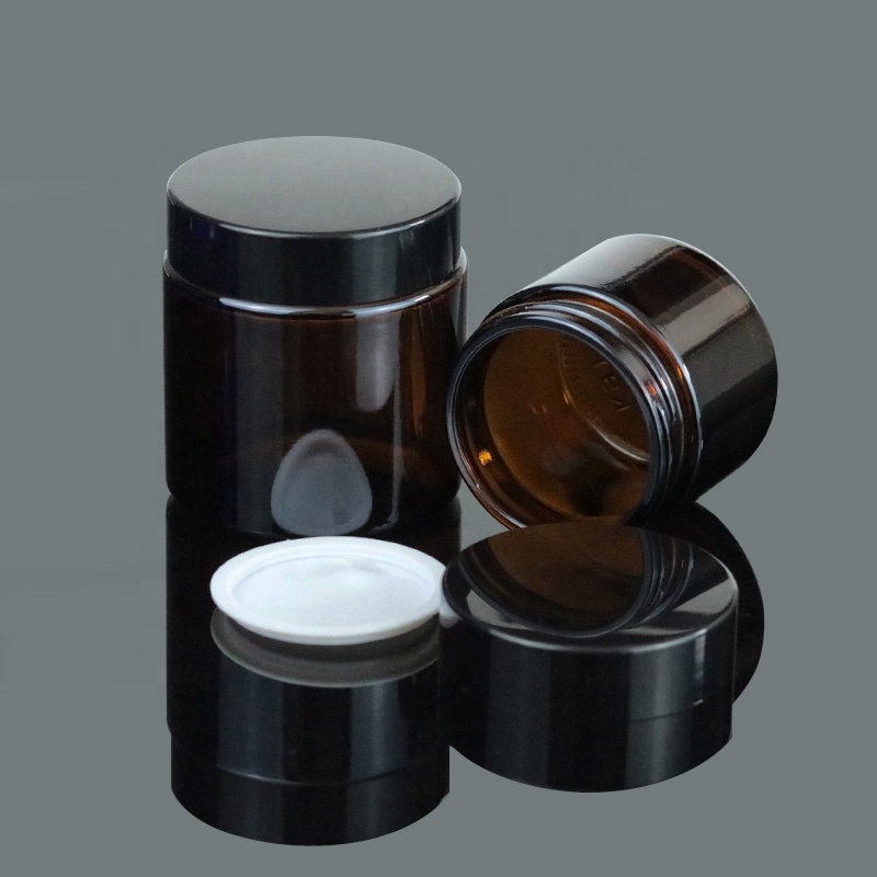 Wholesale 2 oz 4 oz 60ml 120ml amber dark round glass candle jar black lid (GJM36)